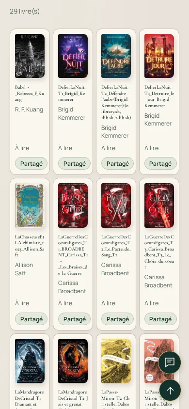 Les Pages de Solène · bibliothèque de Solène avec les couvertures, vue mobile